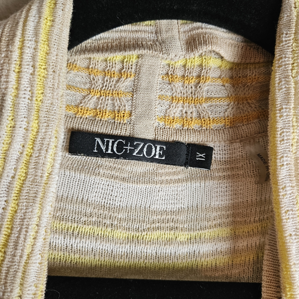 NIC+ZOE Striped Open-Front Cardigan in Yellow, Cream & Black Accents - Picture 2 of 3